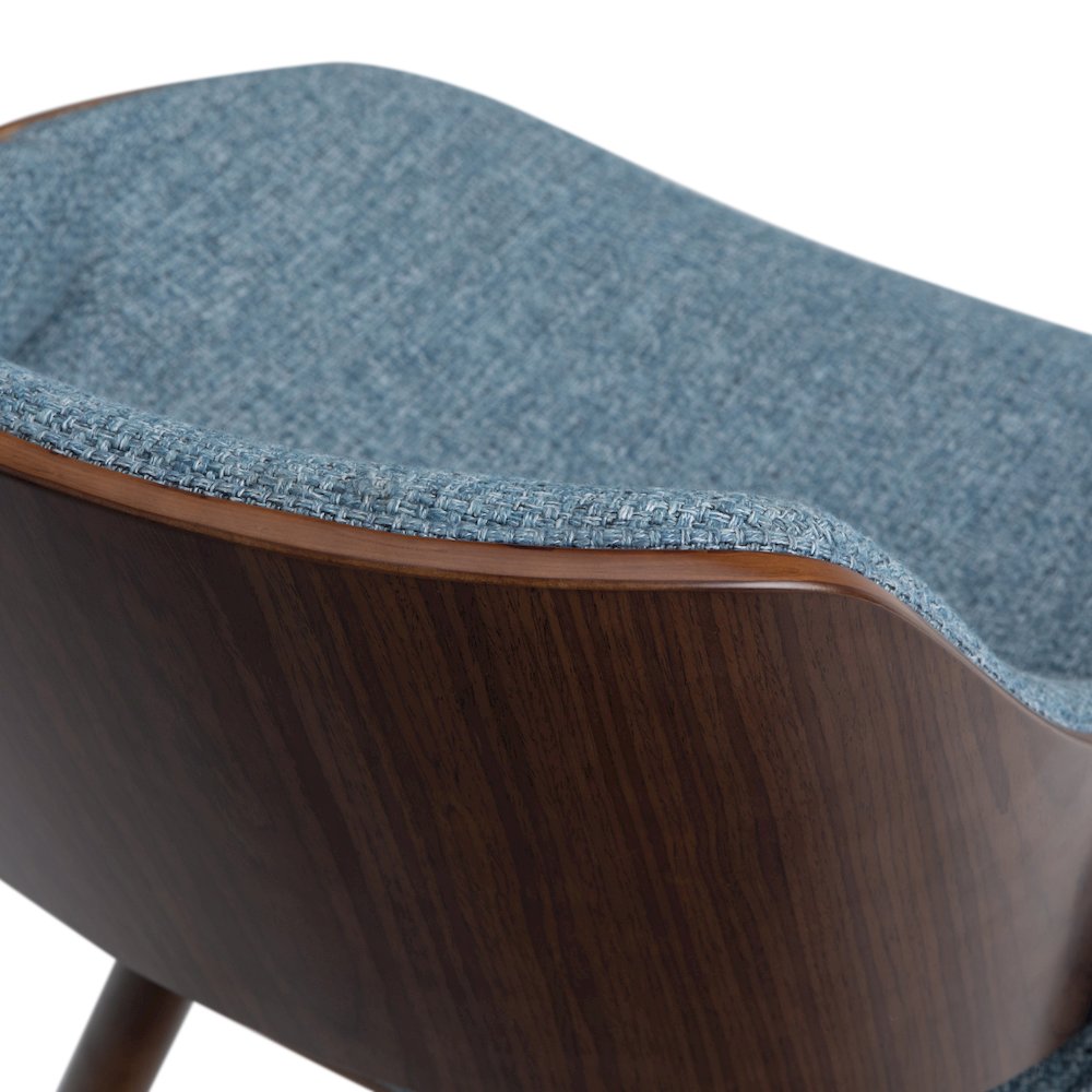 Malden Bentwood Dining Chair With Wood Back In Denim Blue Linen Look Fabric. Picture 4