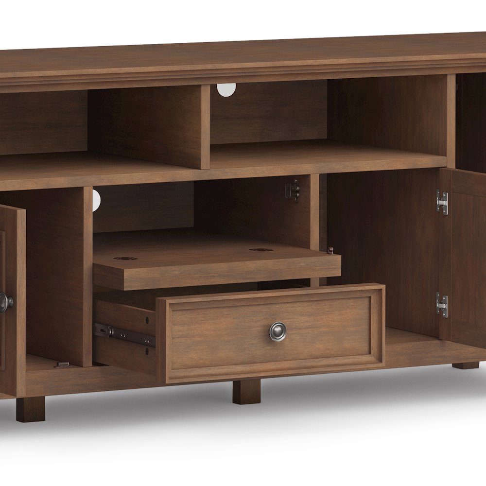 72 Inch Wide Tv Media Stand In Rustic Natural Aged Brown For Tvs Up To 80 Inches. Picture 4