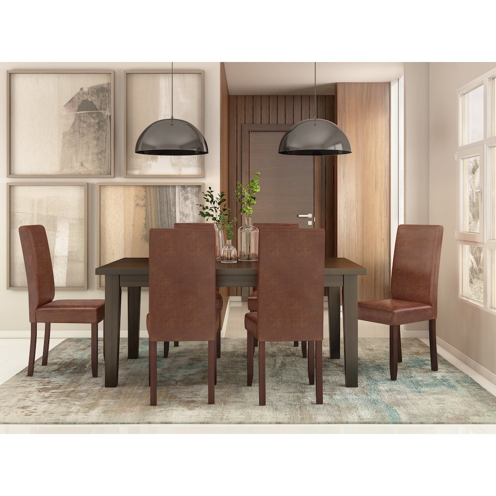 Acadian Solid Hardwood 7 Piece Dining Set In Distressed Saddle Brown. Picture 5