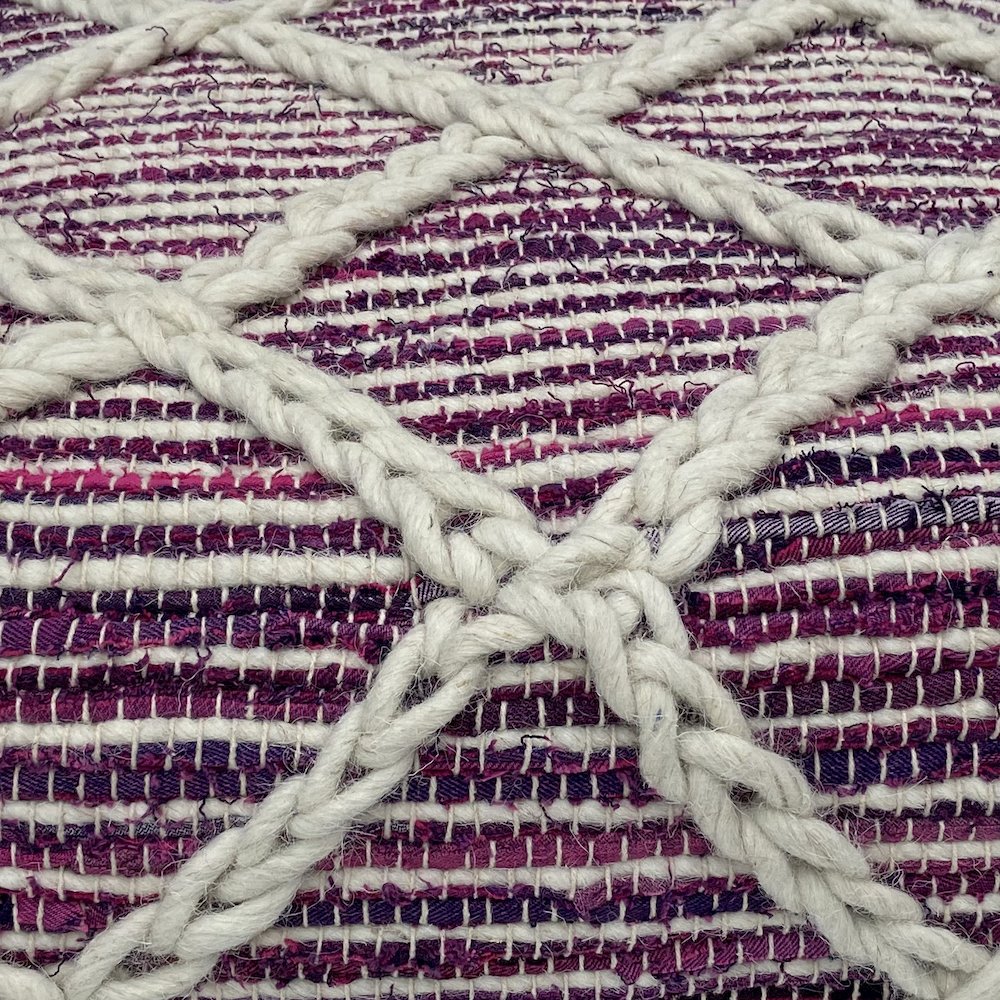 Cowan Square Pouf in Magenta and Natural Handloom Woven. Picture 8