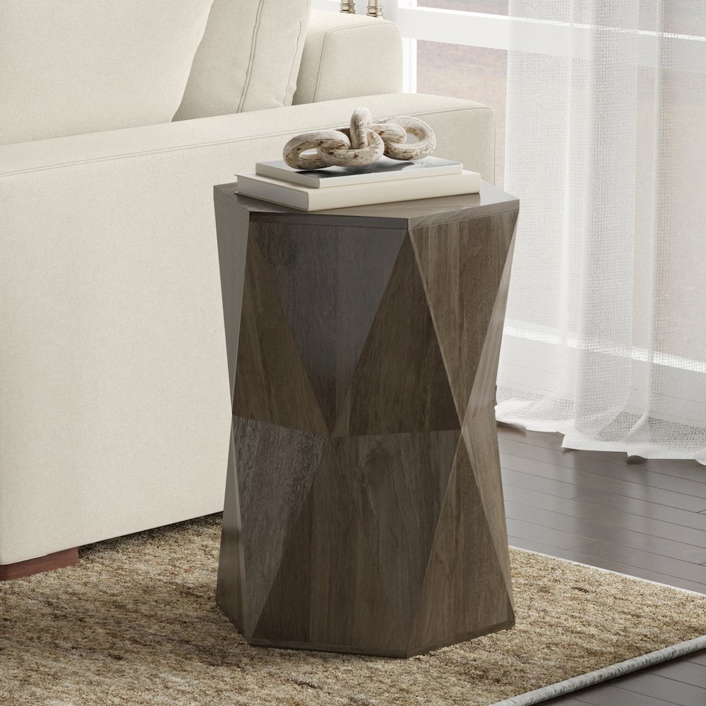 Mckinley 16 inch Wide Solid Mango Contemporary End Table in Ash Grey, Assembled. Picture 7