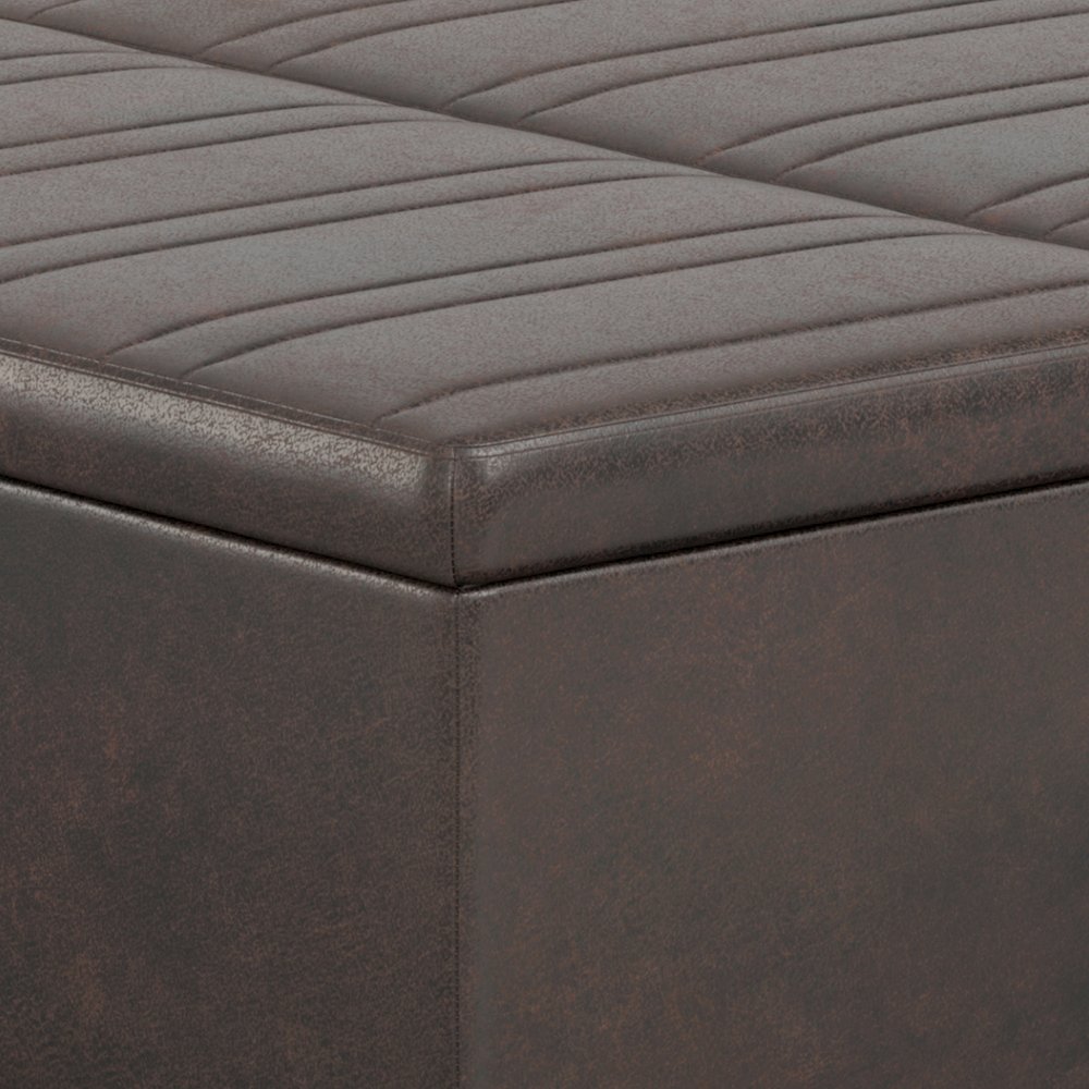 Ellis Coffee Table Storage Ottoman In Distressed Brown Vegan Faux Leather. Picture 2