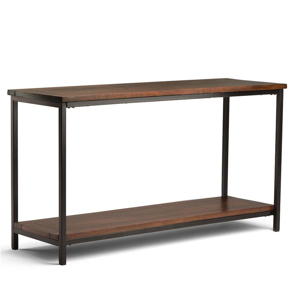 Skyler Solid Mango Wood Console Sofa Table In Dark Cognac Brown. Picture 1