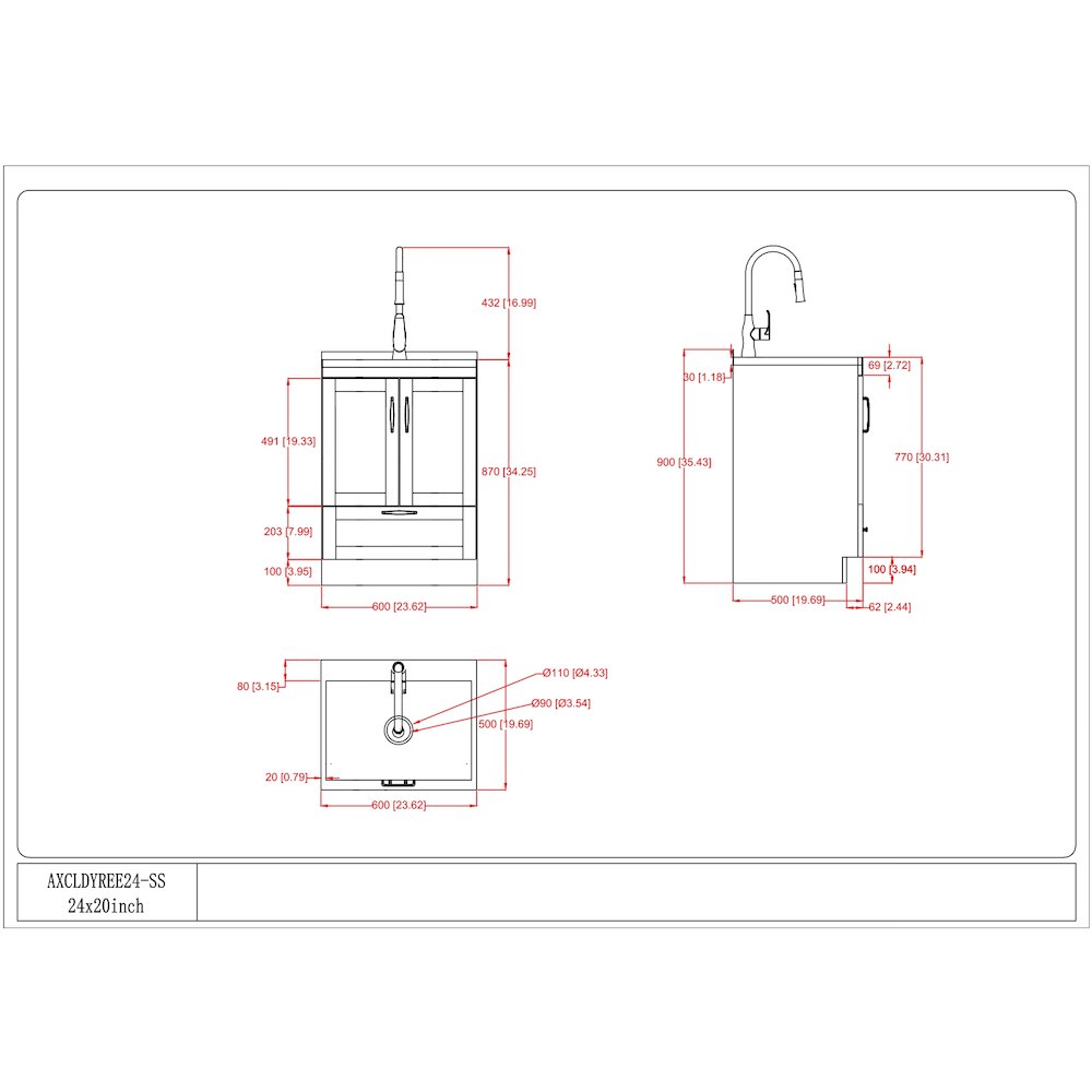 24 Inch Laundry Cabinet With Pull-Out Faucet And Stainless Steel Sink In White. Picture 6