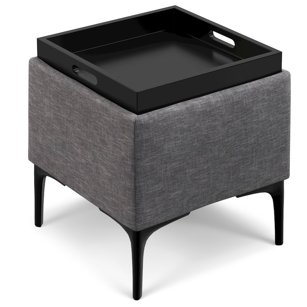 Natasha Storage Ottoman With Tray In Slate Grey Polyester Linen. Picture 3