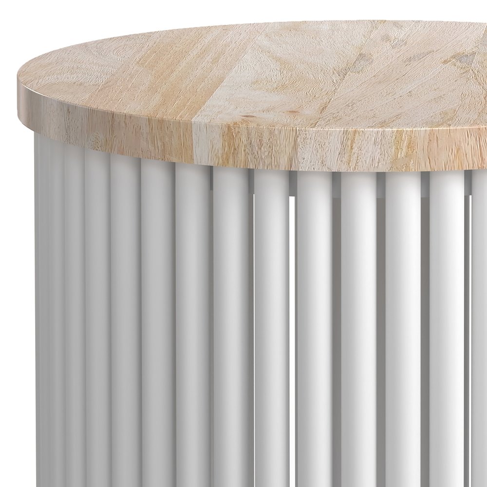 Demy Metal And Wood Accent Table In Natural, White. Picture 4