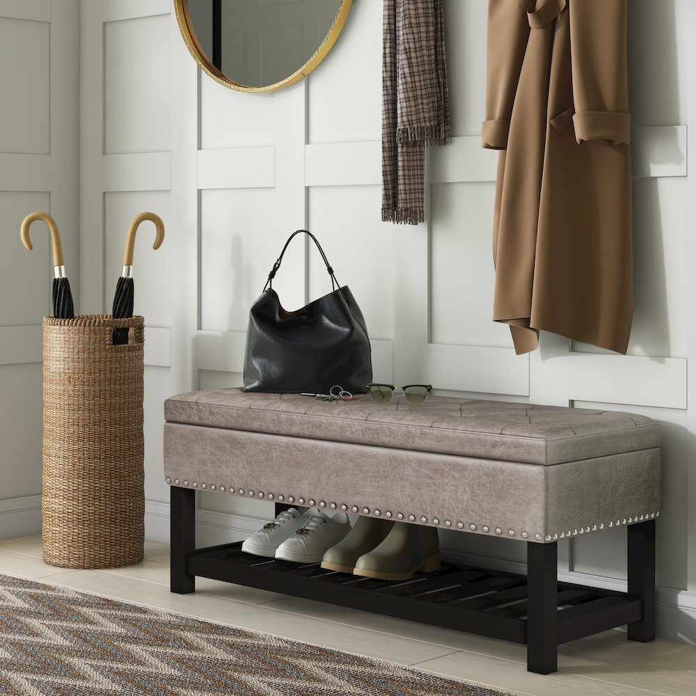 Lomond Solid Wood Storage Ottoman Bench In Distressed Grey Taupe. Picture 5