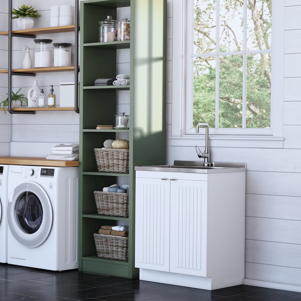 Murphy 28 Inch Laundry Cabinet With Faucet And Stainless Steel Sink In White. Picture 5