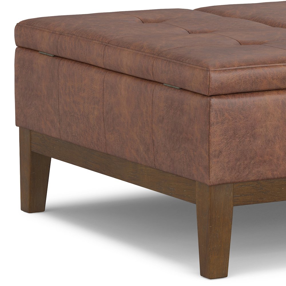 Square Lift Top Coffee Table Storage Ottoman In Distressed Saddle Brown. Picture 4