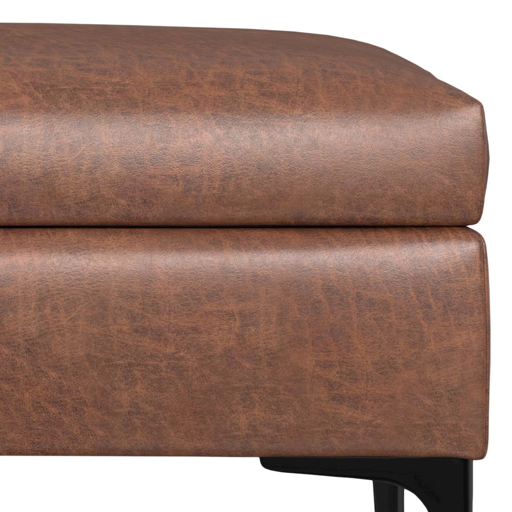 Coffee Table Ottoman In Distressed Saddle Brown Distressed Vegan Faux Leather. Picture 5