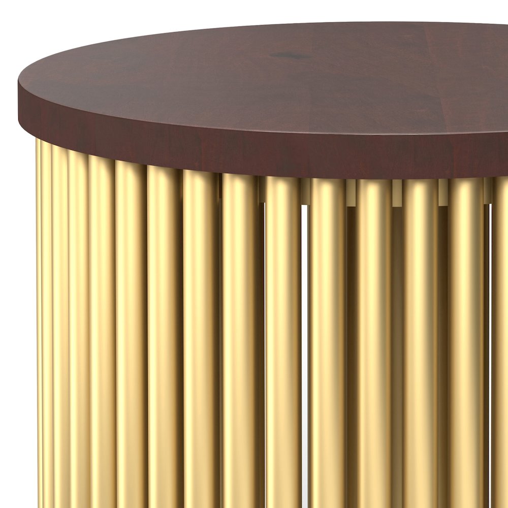 Demy Metal And Wood Accent Table In Cognac And Gold. Picture 4