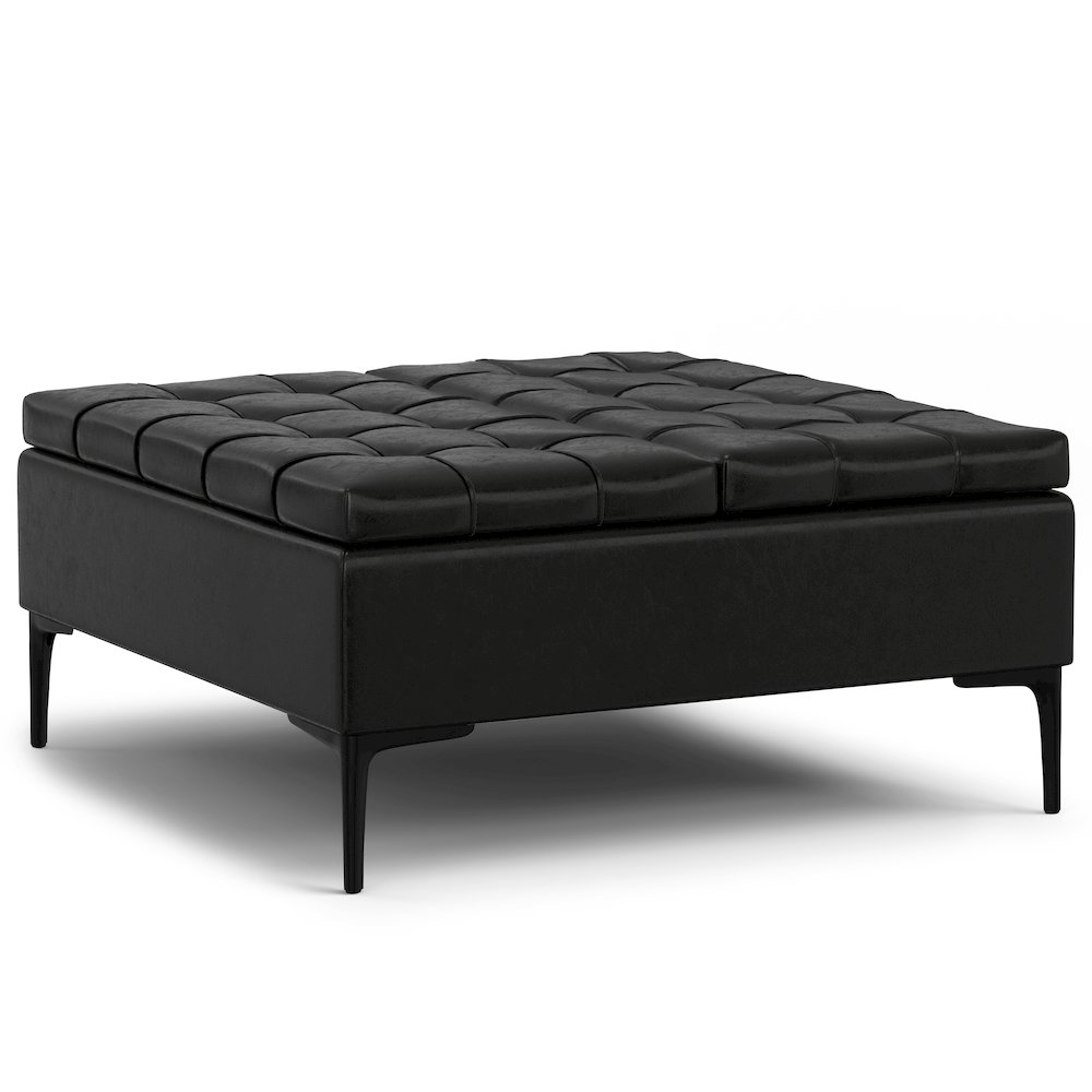 Laura Mid Century Lift Top Storage Ottoman in Midnight Black Vegan Faux Leather. Picture 7