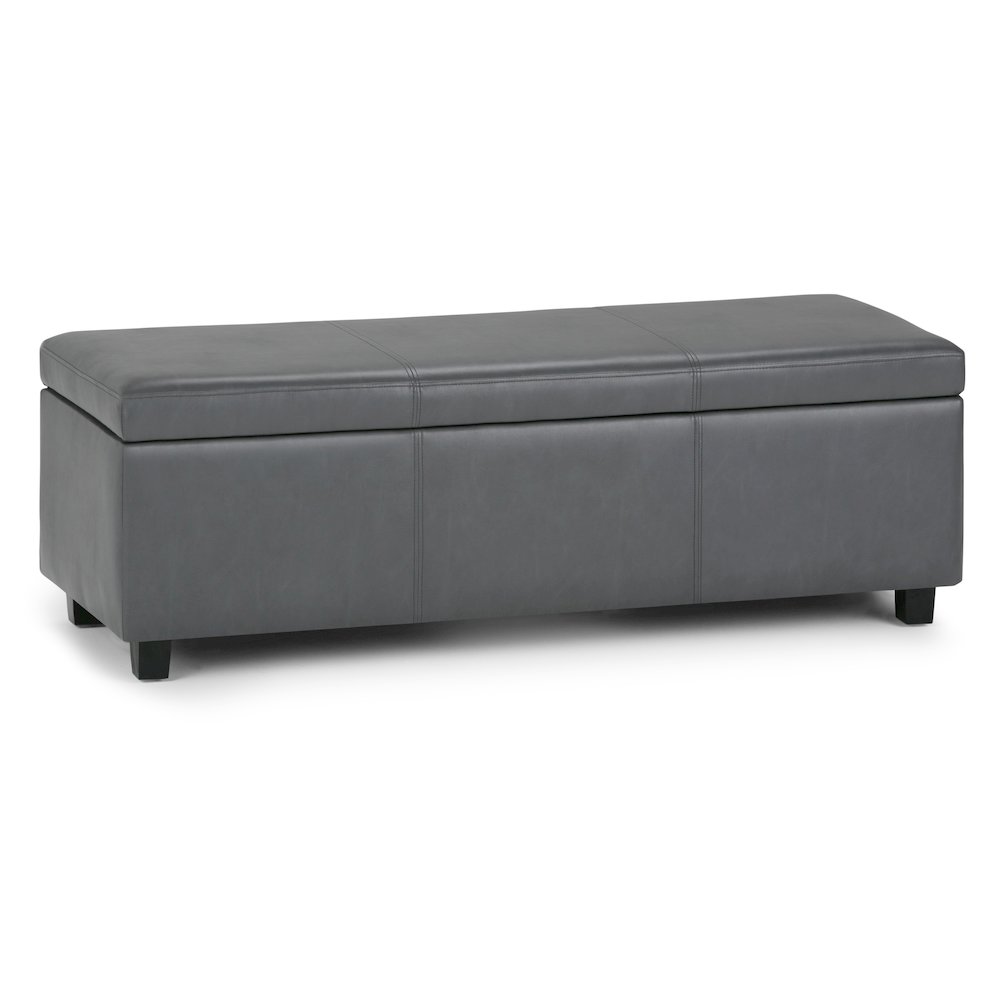 Avalon Storage Ottoman Bench In Stone Grey Vegan Faux Leather. Picture 1