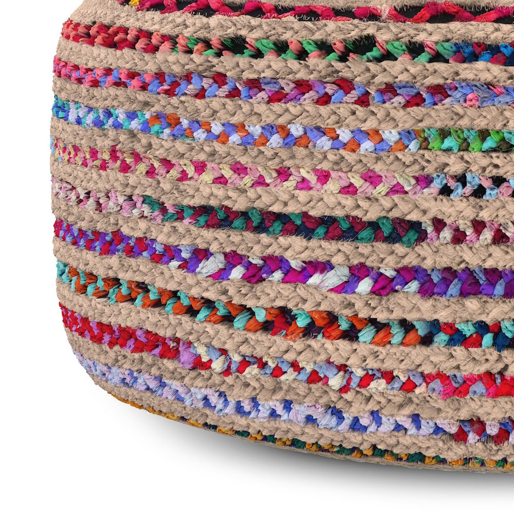 Margo Boho Contemporary Round Large Pouf in Multi Color. Picture 4