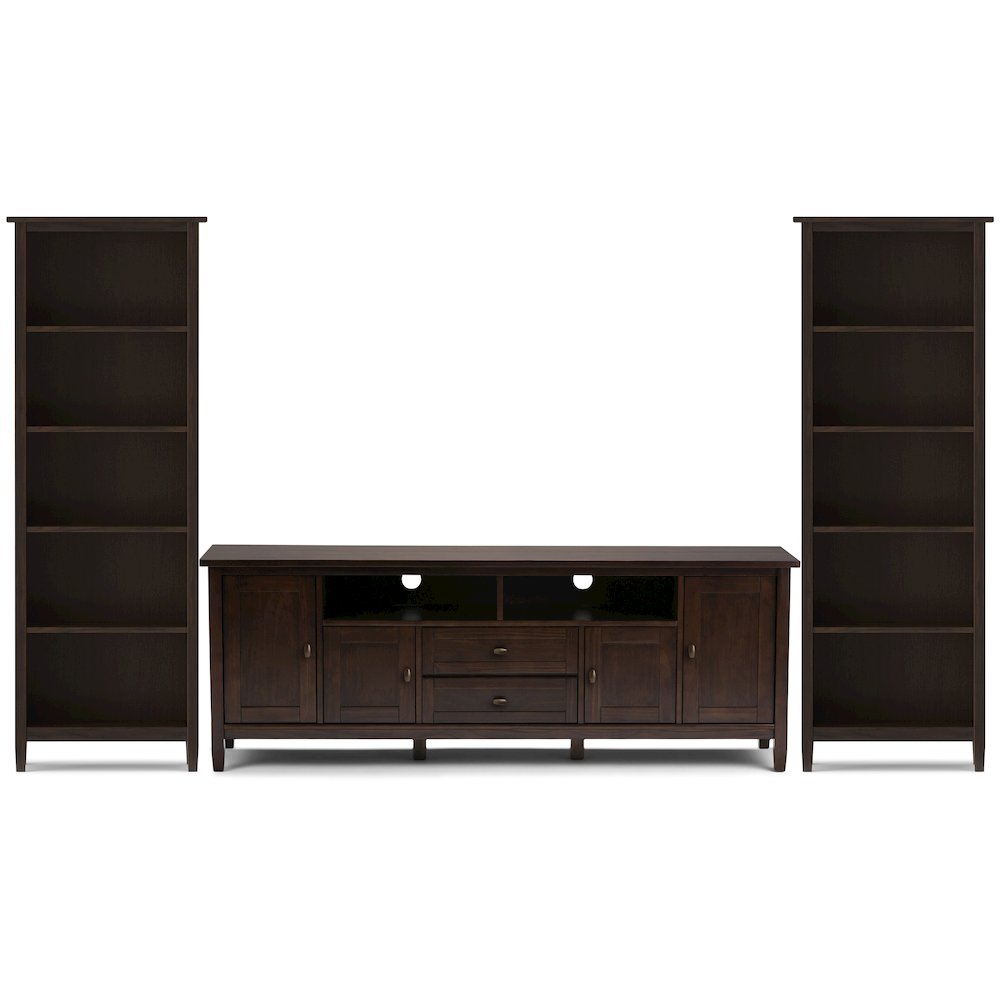 72"W TV Stand with Two 26"W Bookcases in Tobacco Brown (Set of 3). Picture 1