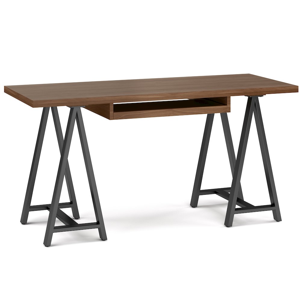 Sawhorse Solid Walnut Veneer and Metal Desk. Picture 1