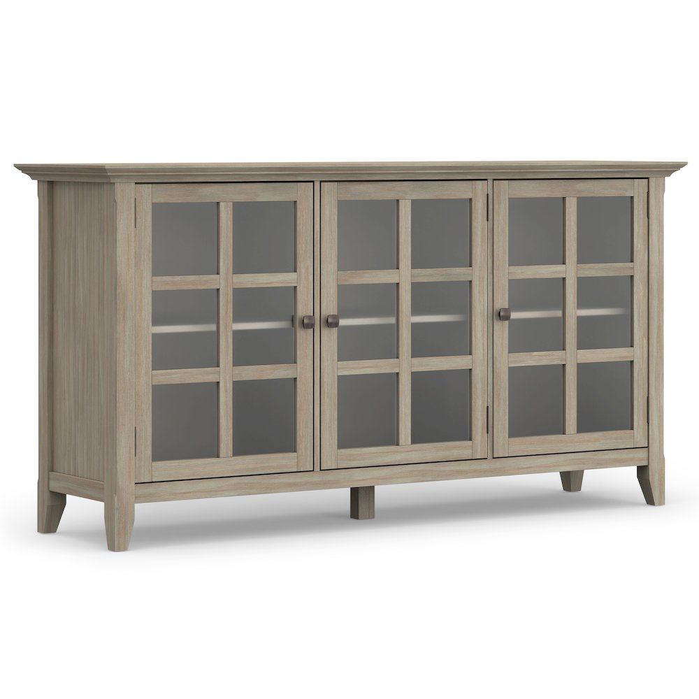 Acadian Solid Wood Wide Storage Cabinet In Distressed Grey. Picture 1