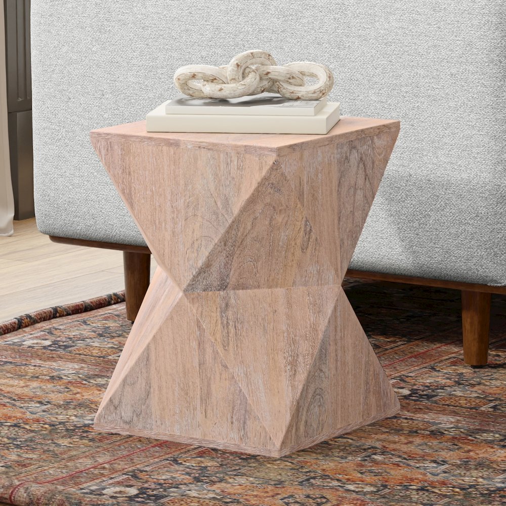 Sutton 14 Inch Wide Solid Mango Contemporary Side Table In Cerused Natural. Picture 7