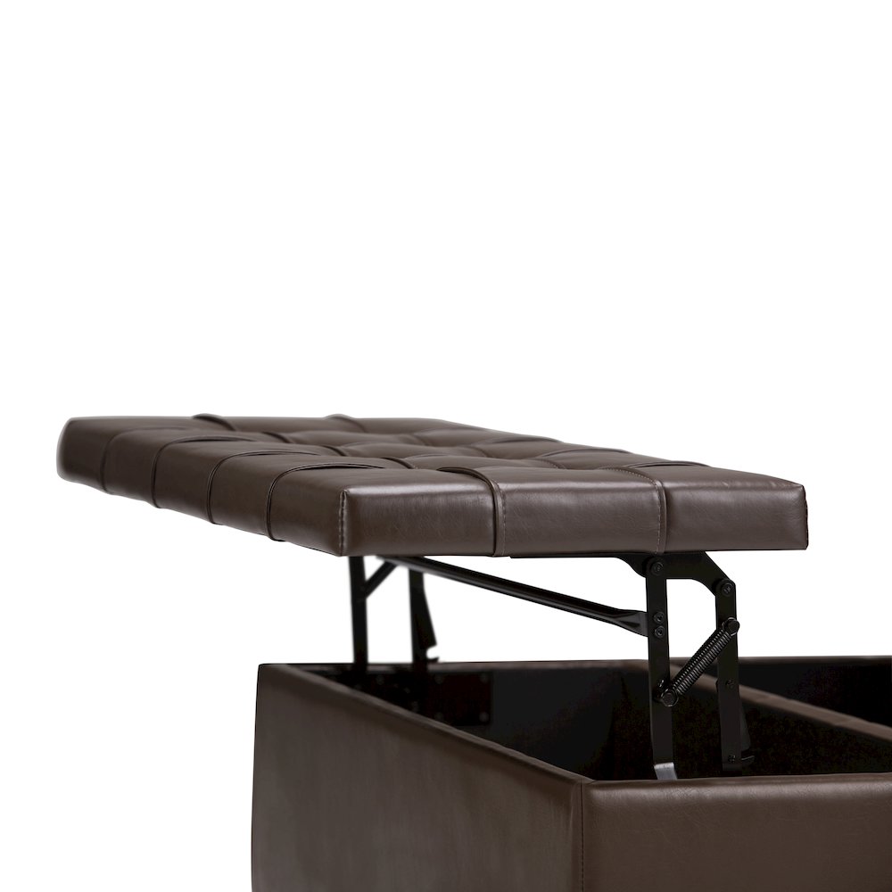 Harrison Coffee Table Storage Ottoman In Chocolate Brown Vegan Faux Leather. Picture 4