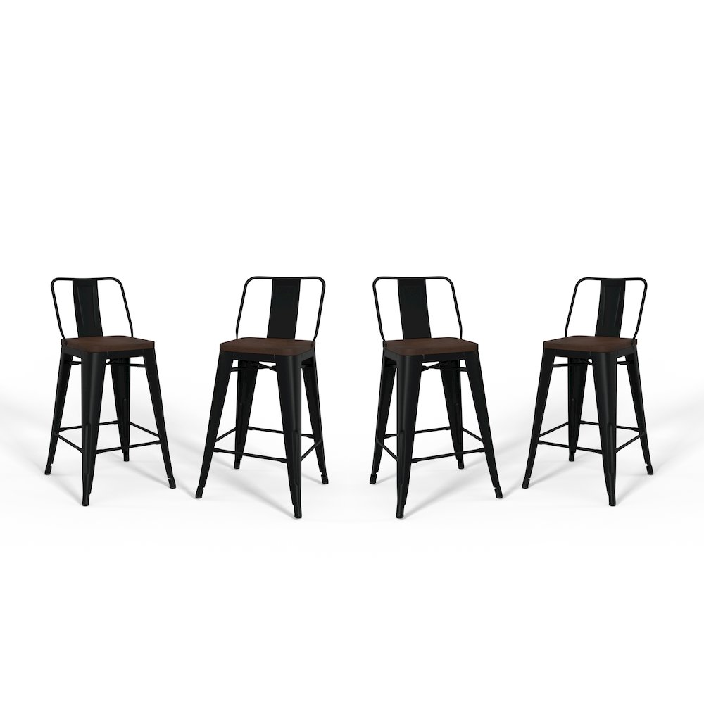 24 Inch Metal / Wood Counter Height Stool (Set Of 4) In Black. Picture 1