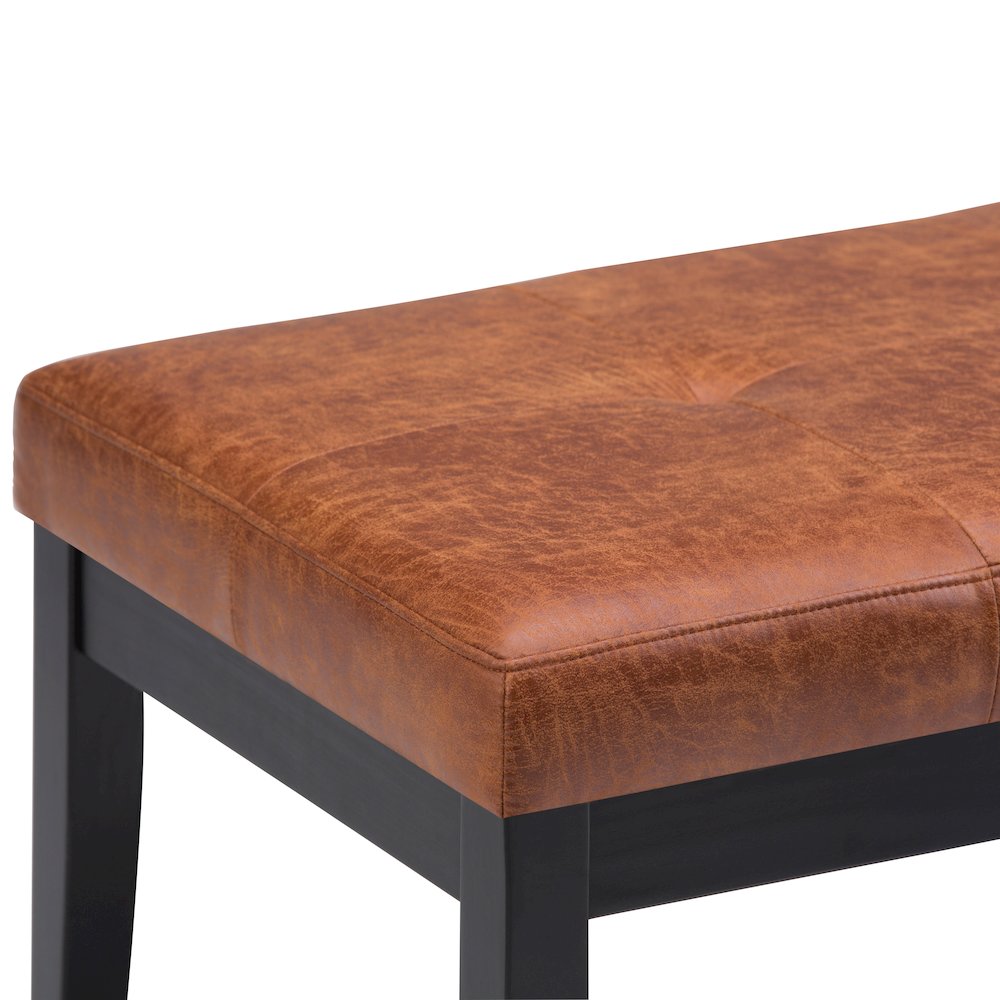 Lacey Solid Wood Tufted Ottoman Bench In Distressed Saddle Brown. Picture 2