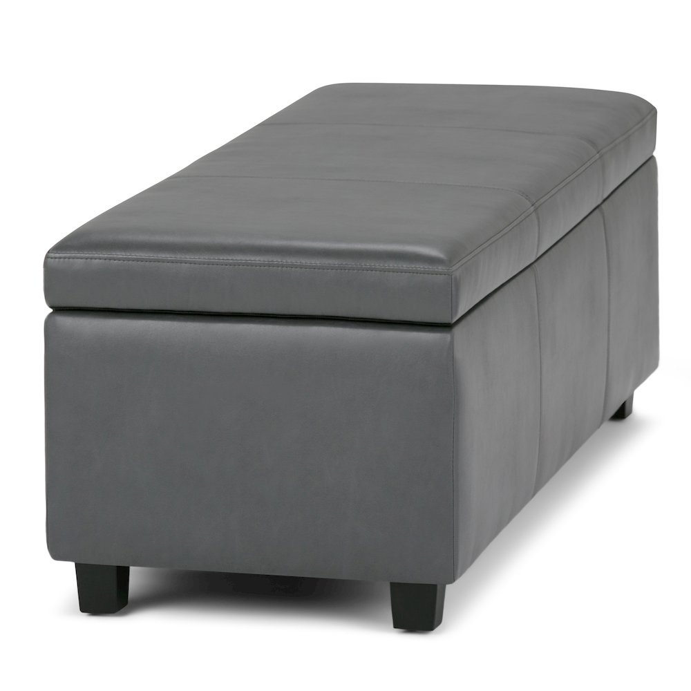 Avalon Storage Ottoman Bench In Stone Grey Vegan Faux Leather. Picture 4