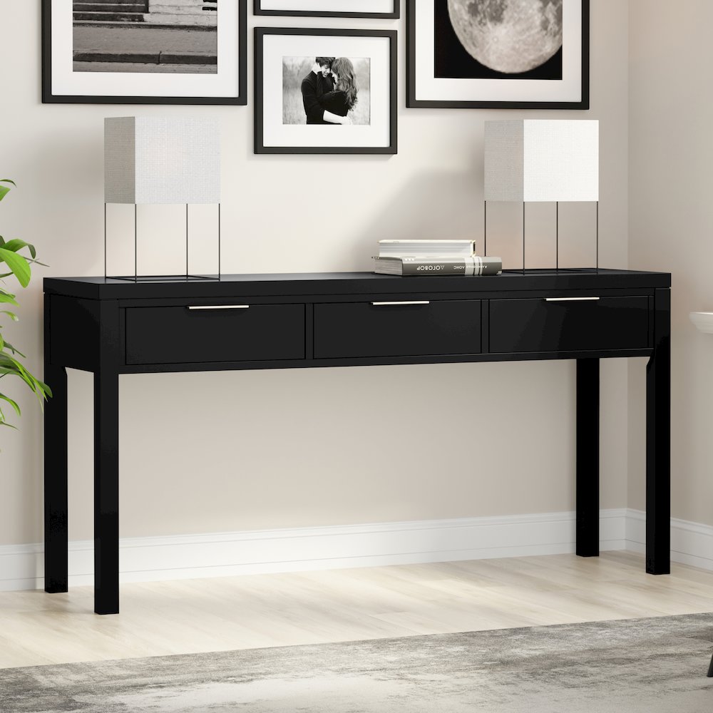 Hollander 60 inch Wide Solid Wood Contemporary Console Table in Black. Picture 6