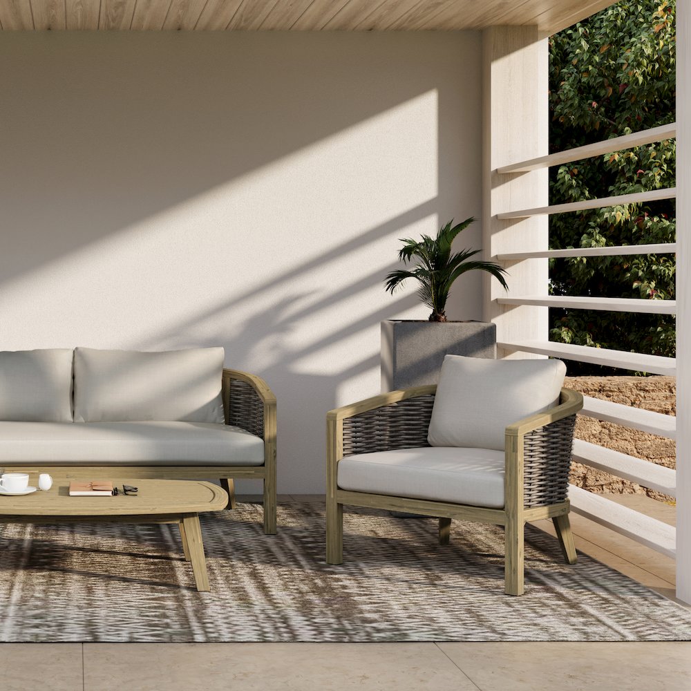 Parkside Solid Acacia Wood Outdoor Conversation Chair (Set Of 2) In Natural. Picture 5