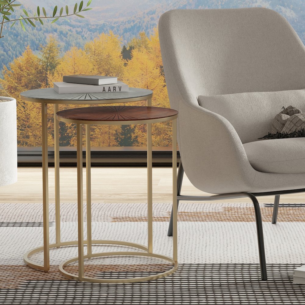 Drake 2 Pc Nesting Table In Antique Nickel, Antique Copper. Picture 5