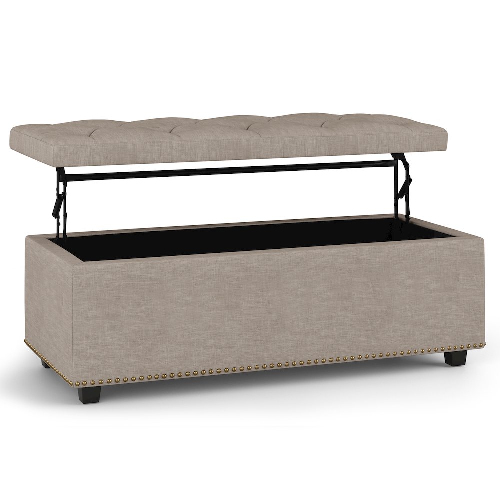 Hamilton Lift Top Rectangular Storage Ottoman in Natural Linen Look Fabric. Picture 4