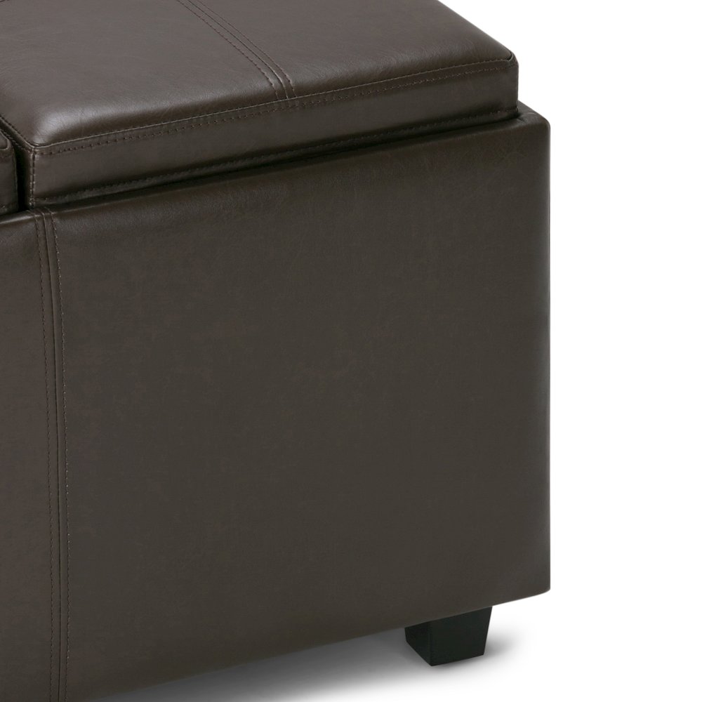 Avalon Storage Ottoman In Chocolate Brown Vegan Faux Leather. Picture 3