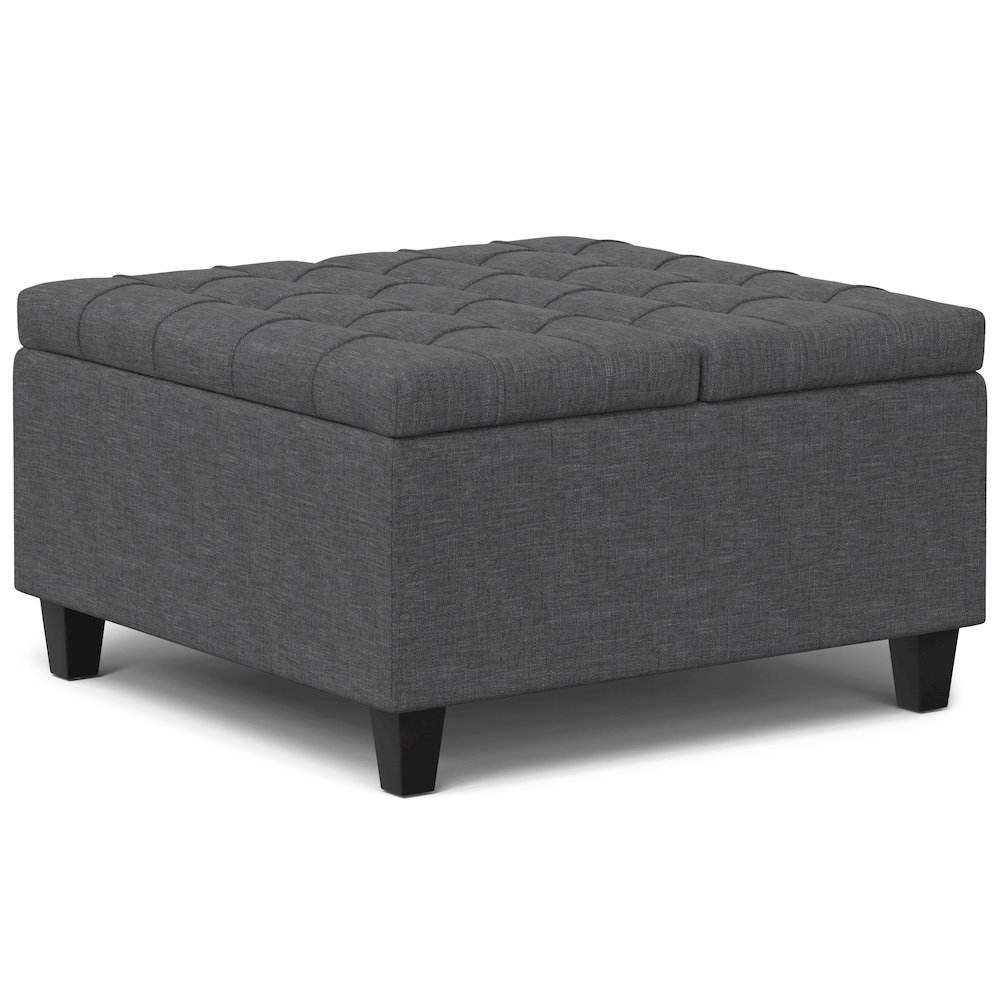 Harrison Small Square Coffee Table Storage Ottoman In Slate Grey. Picture 1