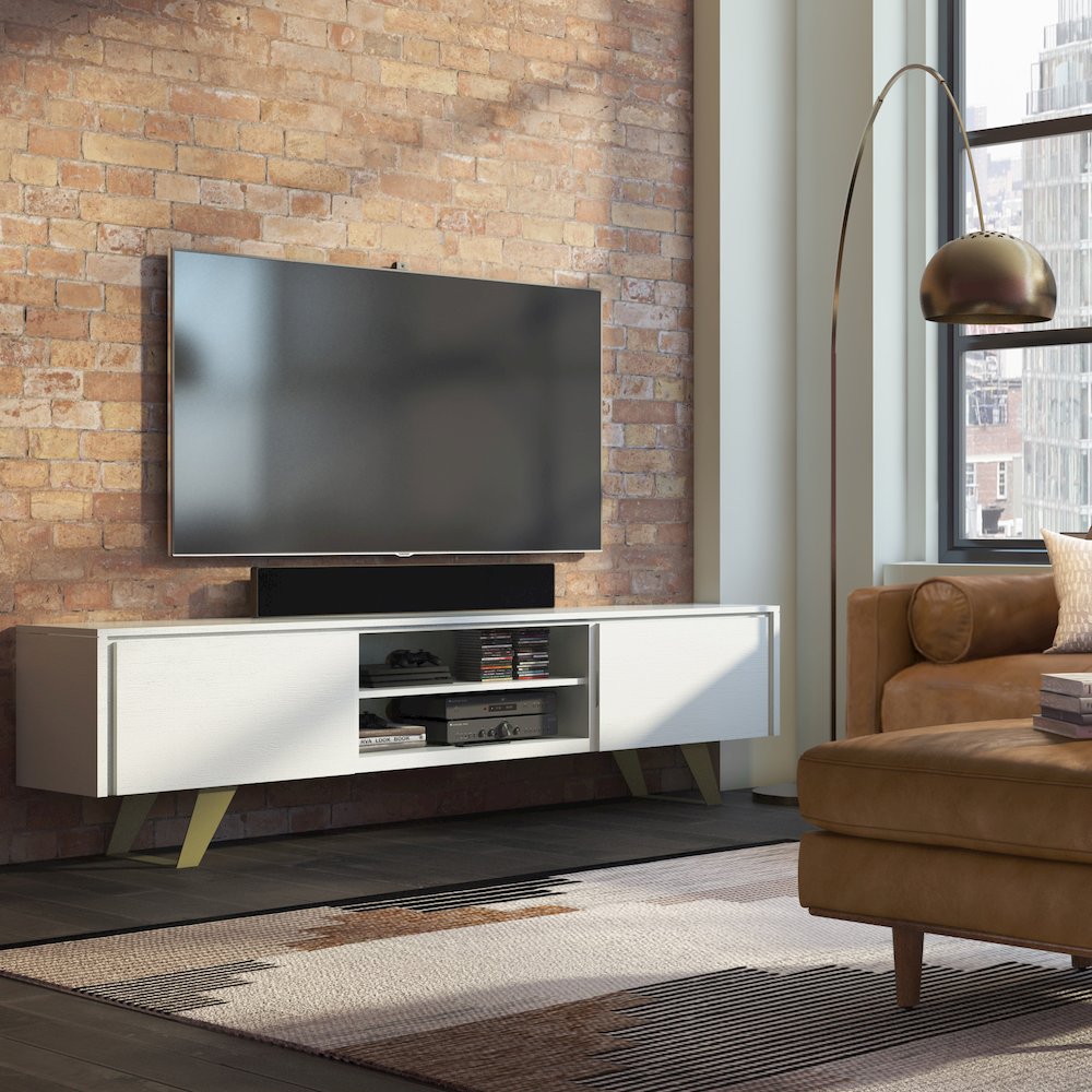 Lowry Solid Acacia Wood Tv Media Stand In White For Tvs Up To 70 Inches. Picture 5