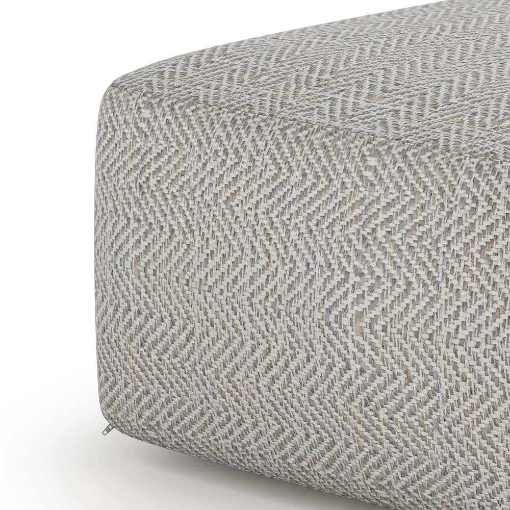 Nate Square Pouf In Patterned Grey Melange Cotton. Picture 3
