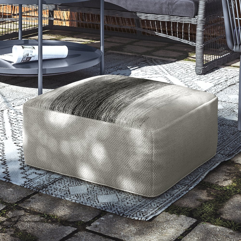 Outdoor/ Indoor Pouf In Grey And White Recycled Pet Polyester. Picture 5