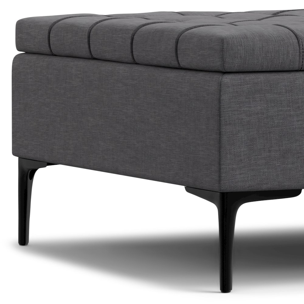 Laura Mid Century Lift Top Storage Ottoman in Slate Grey Polyester Linen. Picture 9