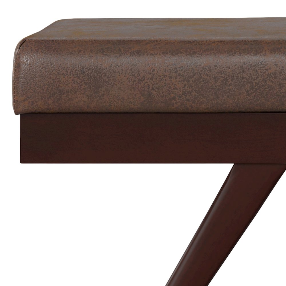 Chanelle SOLID HARDWOOD Mid Century Ottoman Bench in Distressed Chestnut Brown. Picture 8