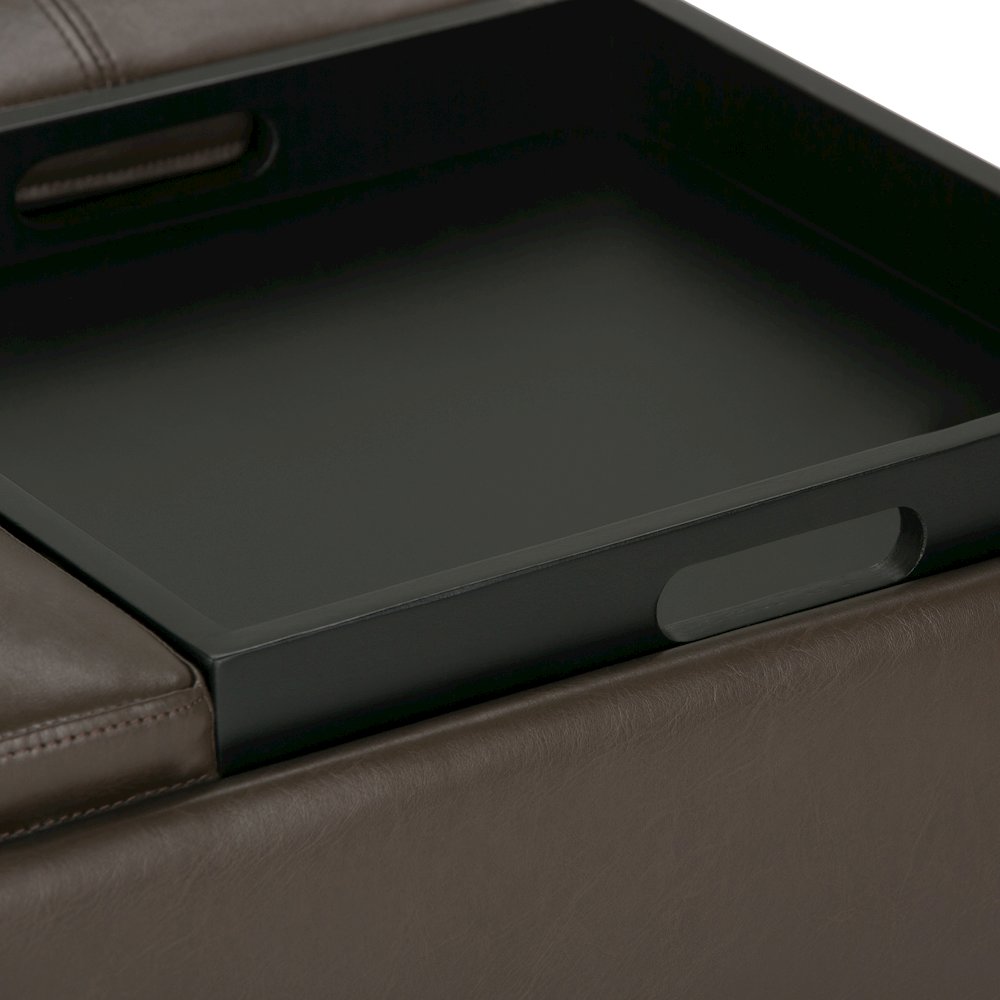 Avalon Square Coffee Table Storage Ottoman In Chocolate Brown Vegan Faux Leather. Picture 2
