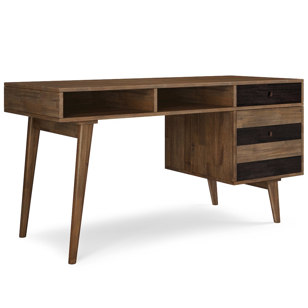 Clarkson Solid Acacia Wood Desk With Side Drawers In Rustic Natural Aged Brown. Picture 1