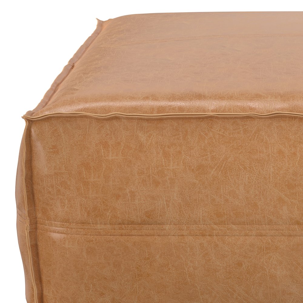 Brody Extra Large Coffee Table Pouf In Distressed Brown Vegan Faux Leather. Picture 4