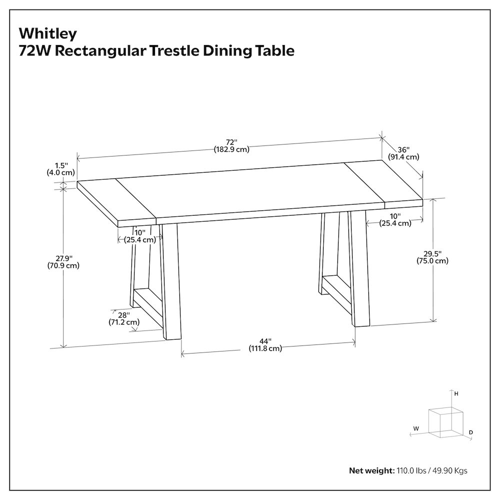 Whitley 72 inch Wide Solid Mango Farmhouse Dining Table in White Wash. Picture 10