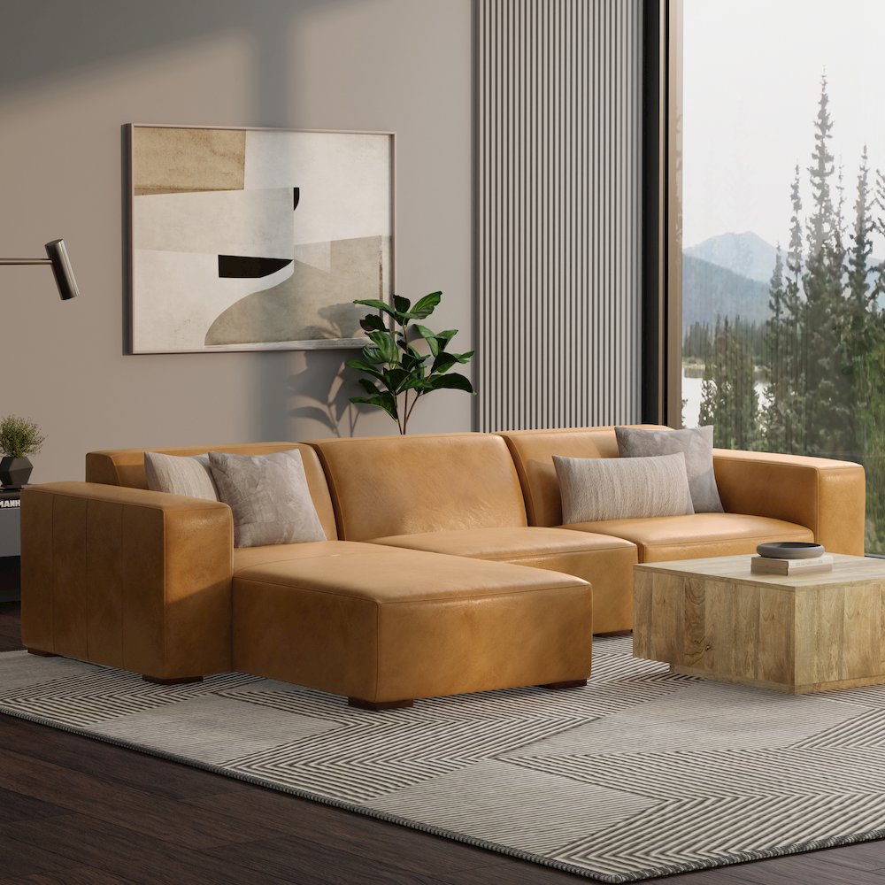 Rex Left-Facing Modular Sectional Sofa In Genuine Leather. Picture 5