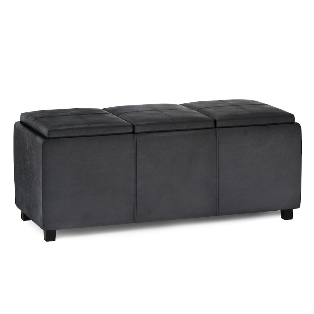 Avalon Storage Ottoman In Distressed Black Vegan Faux Leather. Picture 1