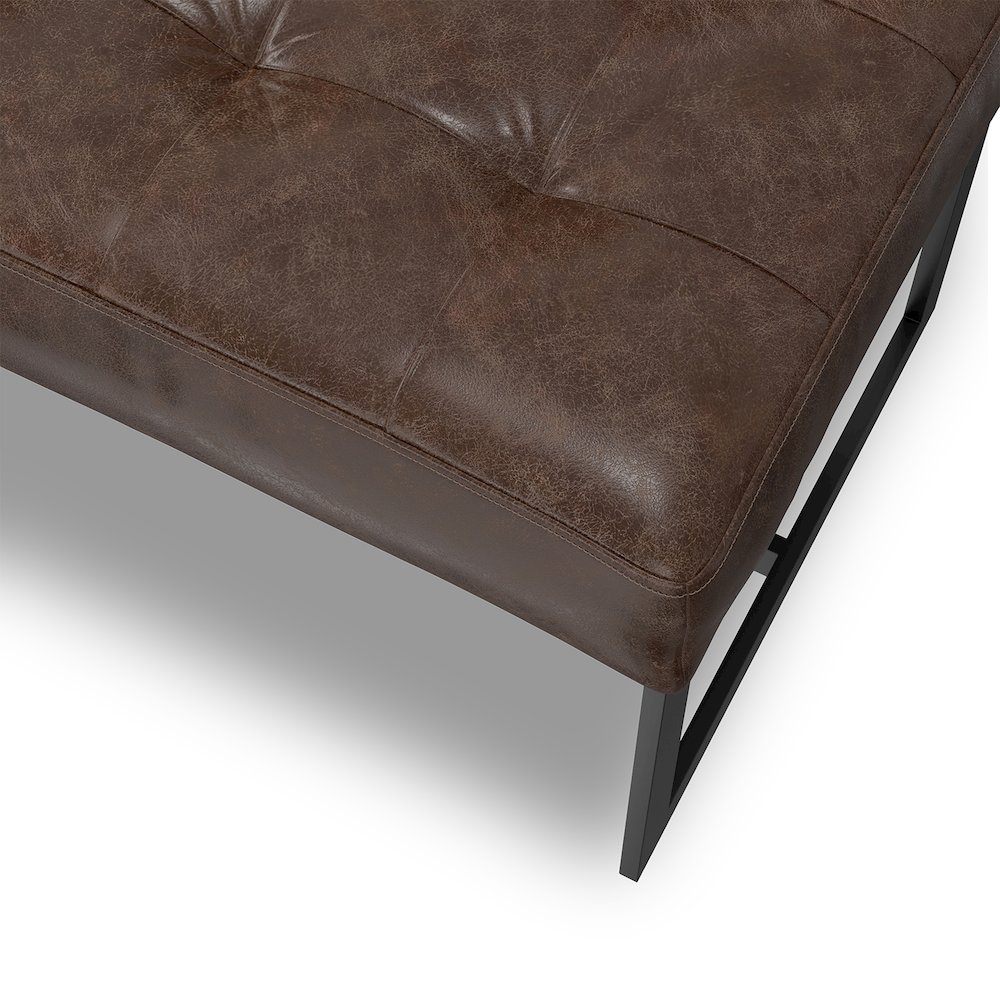Penelope Leather Ottoman Bench In Brown Genuine Leather. Picture 3