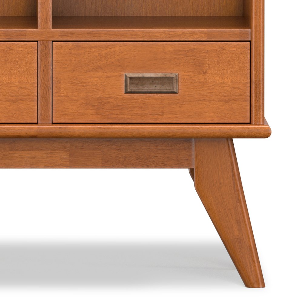 Draper 42 inch Wide Solid Hardwood Mid-Century Storage Bookcase in Teak Brown. Picture 3