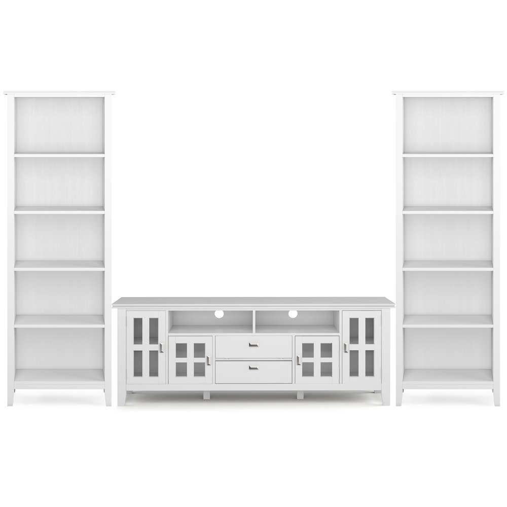 72"W TV Stand with Two 26"W 5 Shelf Bookcases in White (Set of 3). Picture 1
