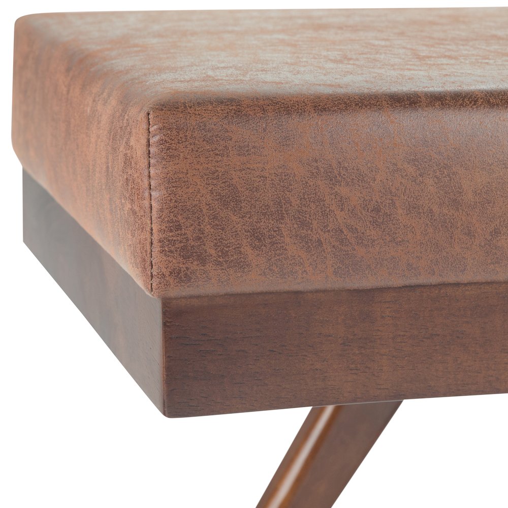 Chanelle Solid Hardwood Mid Century Ottoman Bench In Distressed Umber Brown. Picture 3