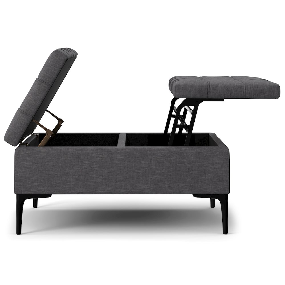 Laura Mid Century Lift Top Storage Ottoman in Slate Grey Polyester Linen. Picture 3