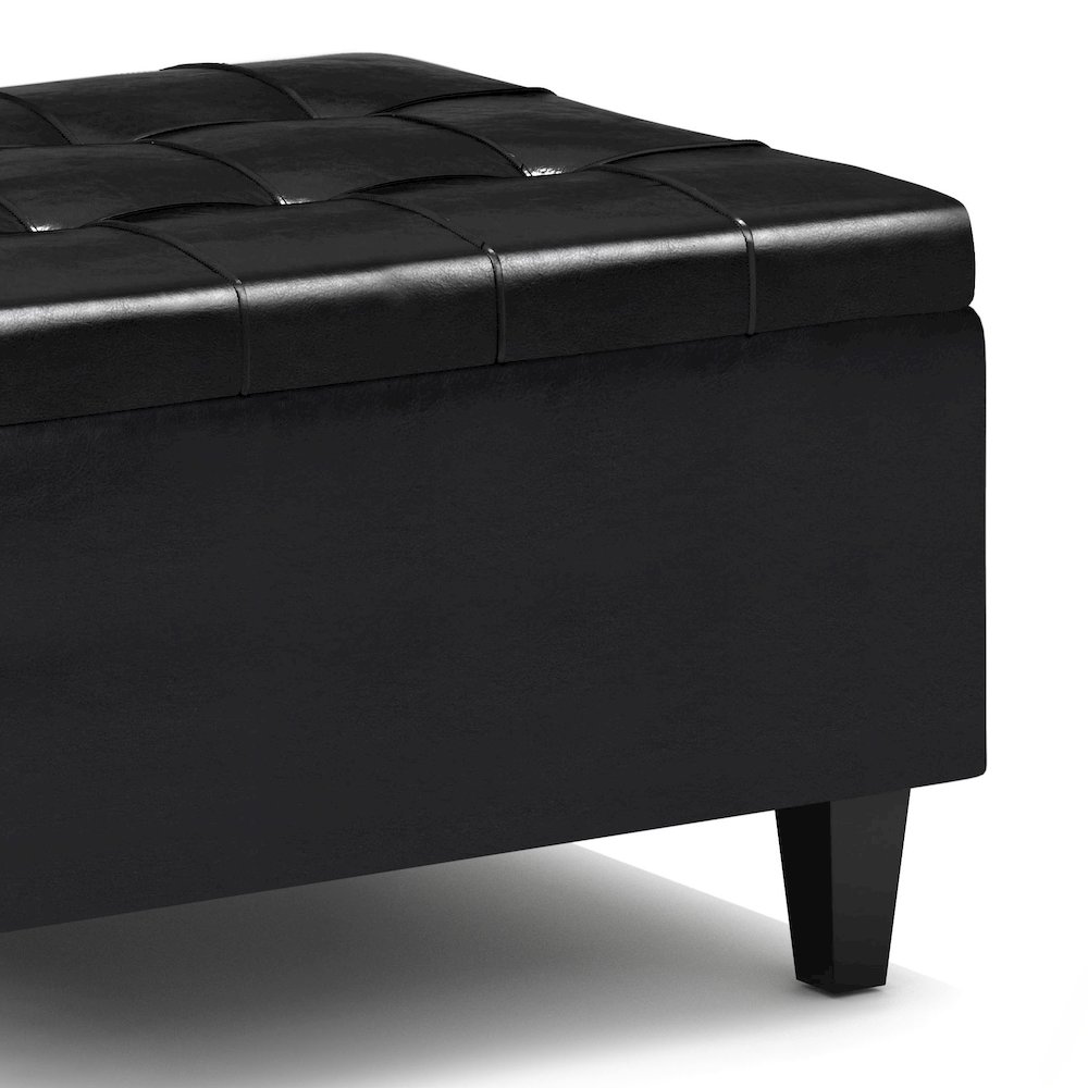 Harrison Small Coffee Table Storage Ottoman In Midnight Black Faux Leather. Picture 4