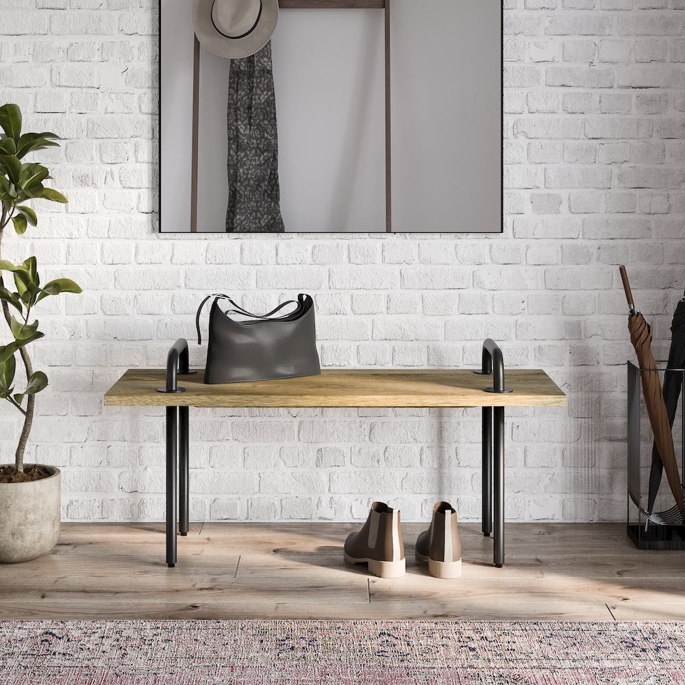 Berkeley Solid Mango Wood Small Entryway Bench In Natural. Picture 5